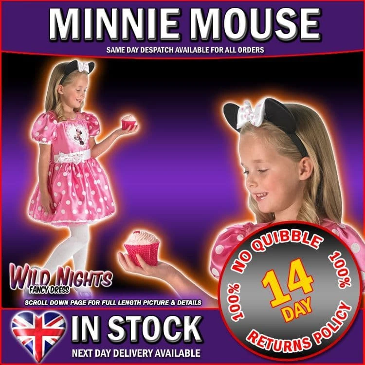 Disney Girls Pink Cup Cake Minnie Mouse Costume 3 Disney Girls Pink Cup Cake Minnie Mouse Costume