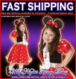 FANCY DRESS COSTUME ~ GIRLS RED SPOTTY MINNIE MOUSE LARGE AGE 7-8