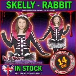 Smiffys Halloween Girls Skelly Rabbit Costume