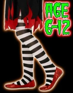 Smiffys HALLOWEEN # GIRLS WITCH TIGHTS BLACK/WHITE AGE 6-12