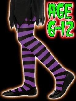 Smiffys HALLOWEEN # GIRLS WITCH TIGHTS PURPLE/BLACK AGE 6-12