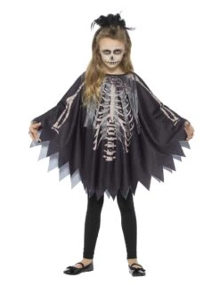 Halloween Voodoo Skeleton Poncho Fancy Dress Costume
